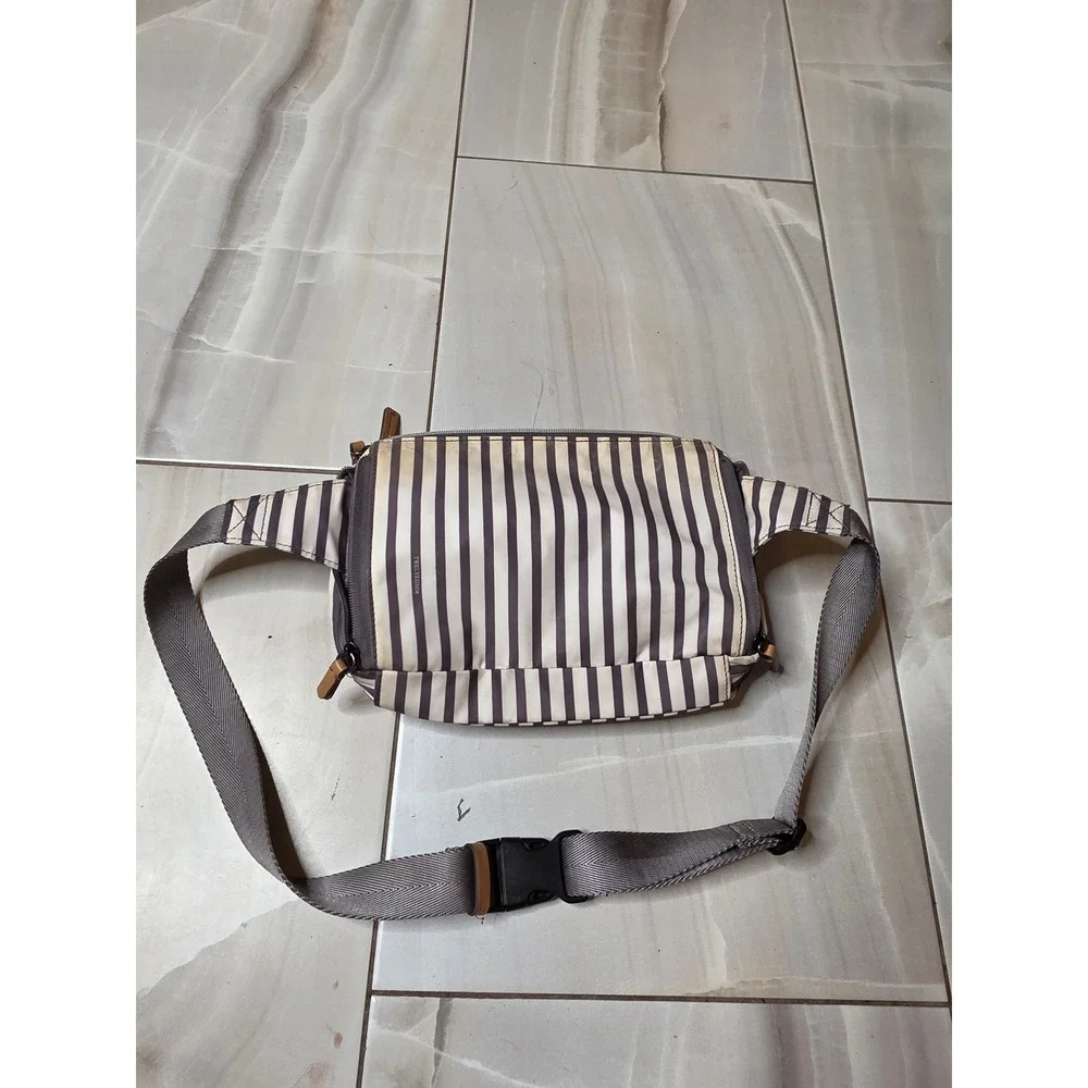 TwelveLittle Stripe Fanny Pack Waist Bag Nylon Tan Cream Brown‎ Adjustable Strap